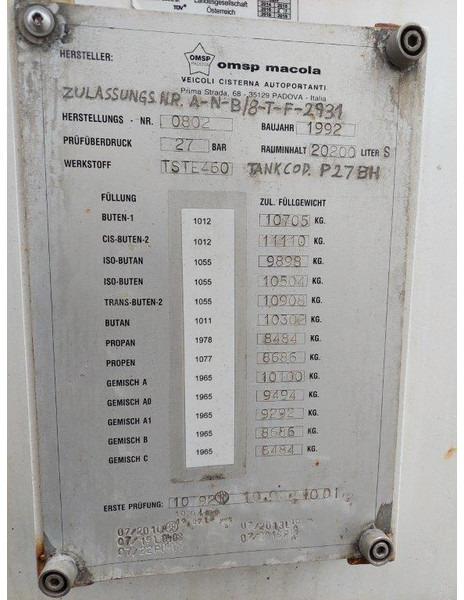 OMSP Macola Tanktrailer 20.200 Liter lpg Gas, Gaz, LPG, GPL, Propane, Butane tank ID 3.135 - Cisternový náves: obrázok 5